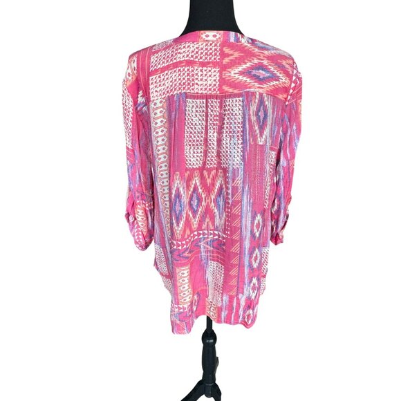 Como Vintage Womens Pink Aztec Boho Print Tunic Blouse XL Cottage Core Hippie - Picture 2 of 11